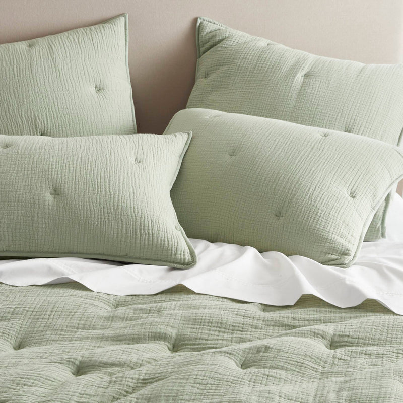 3-Piece King Cotton  Embroidered Quilt Set,Sage