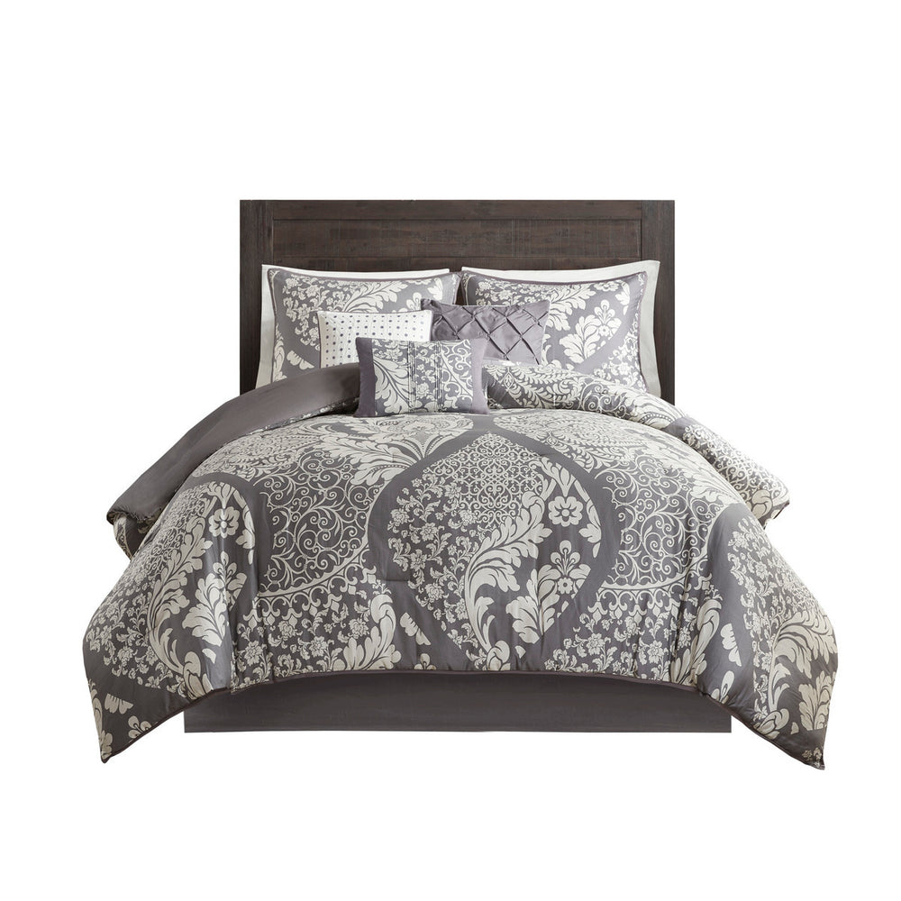 7 Piece Cotton Printed Comforter Set Grey King Media 4