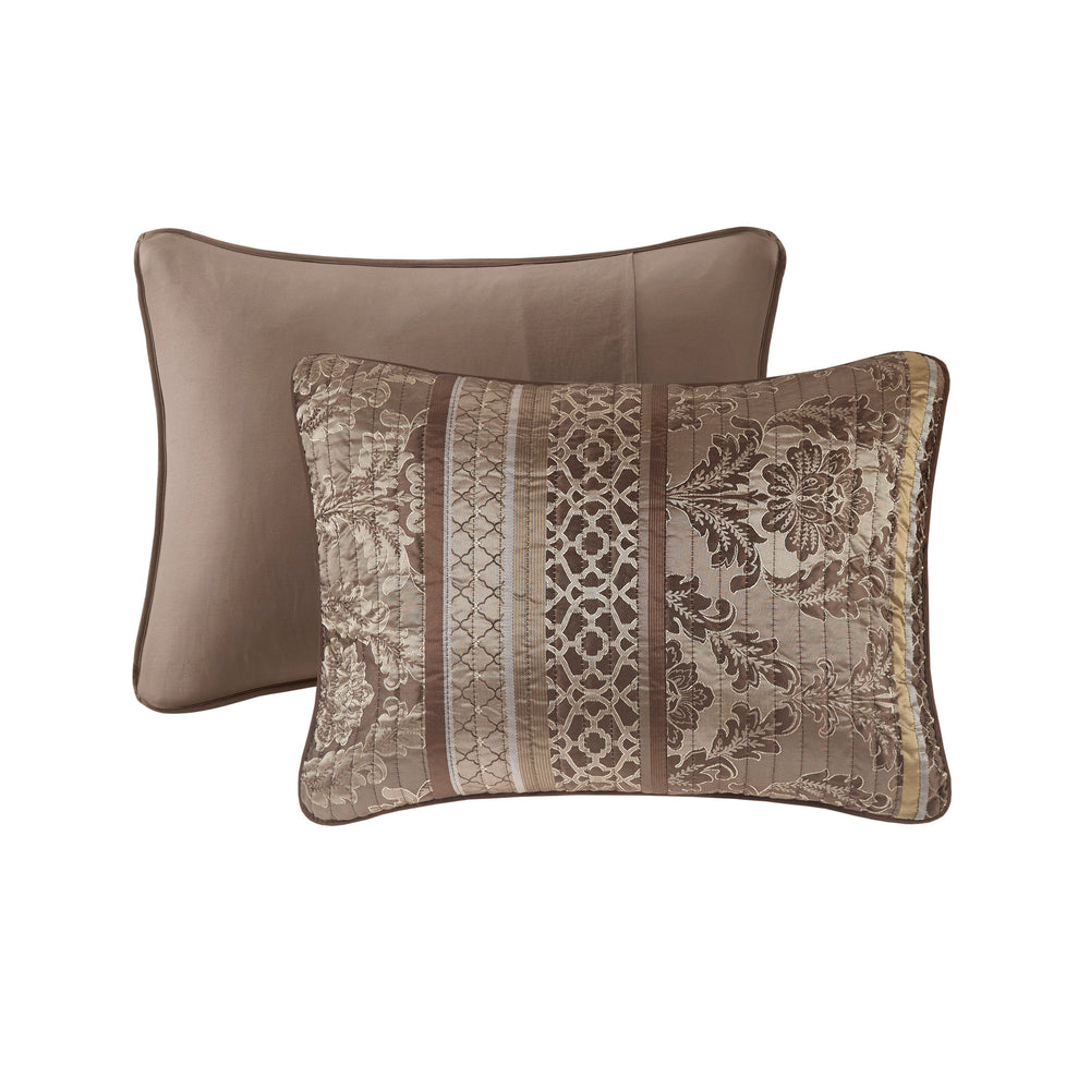 6 Piece Jacquard Quilt Set with Throw Pillows Brown/Gold Full/Queen Media 10