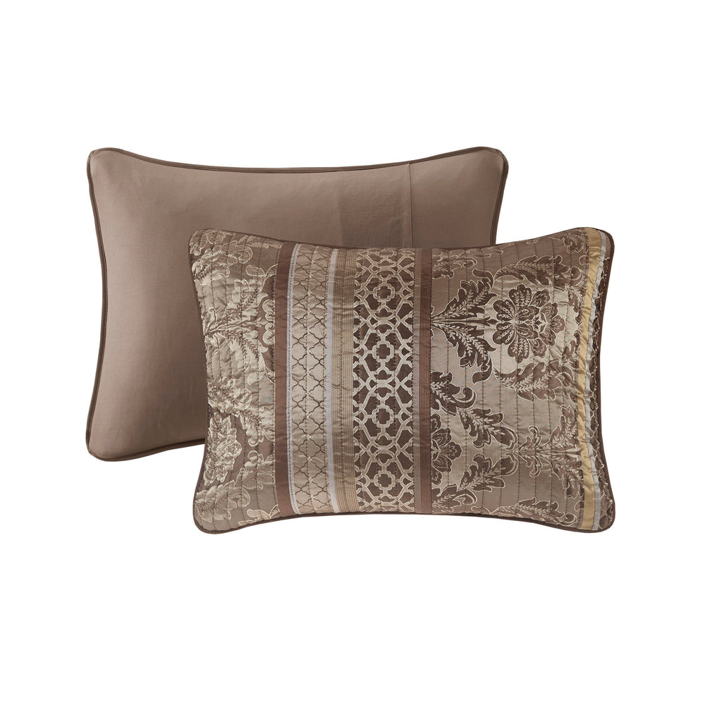 6 Piece Jacquard Quilt Set with Throw Pillows Brown/Gold Full/Queen Media 10
