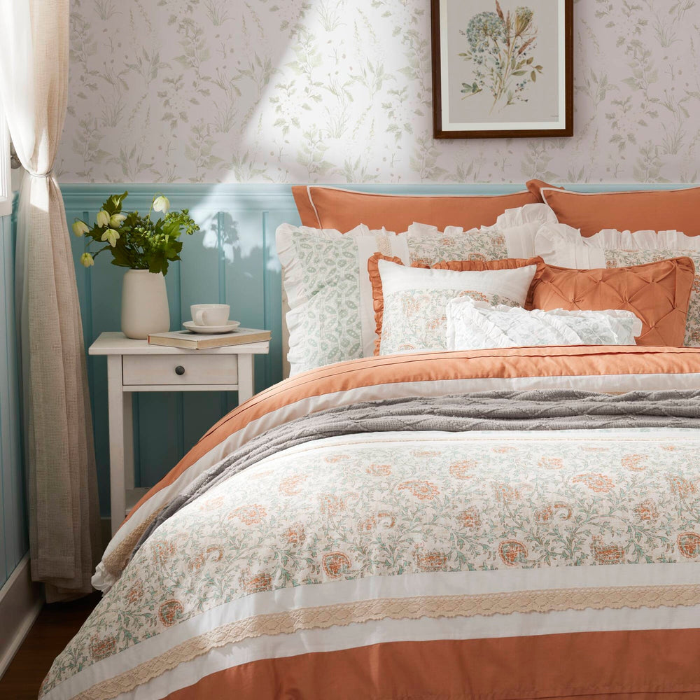9 Piece Cotton Percale Comforter Set Coral King Media 9